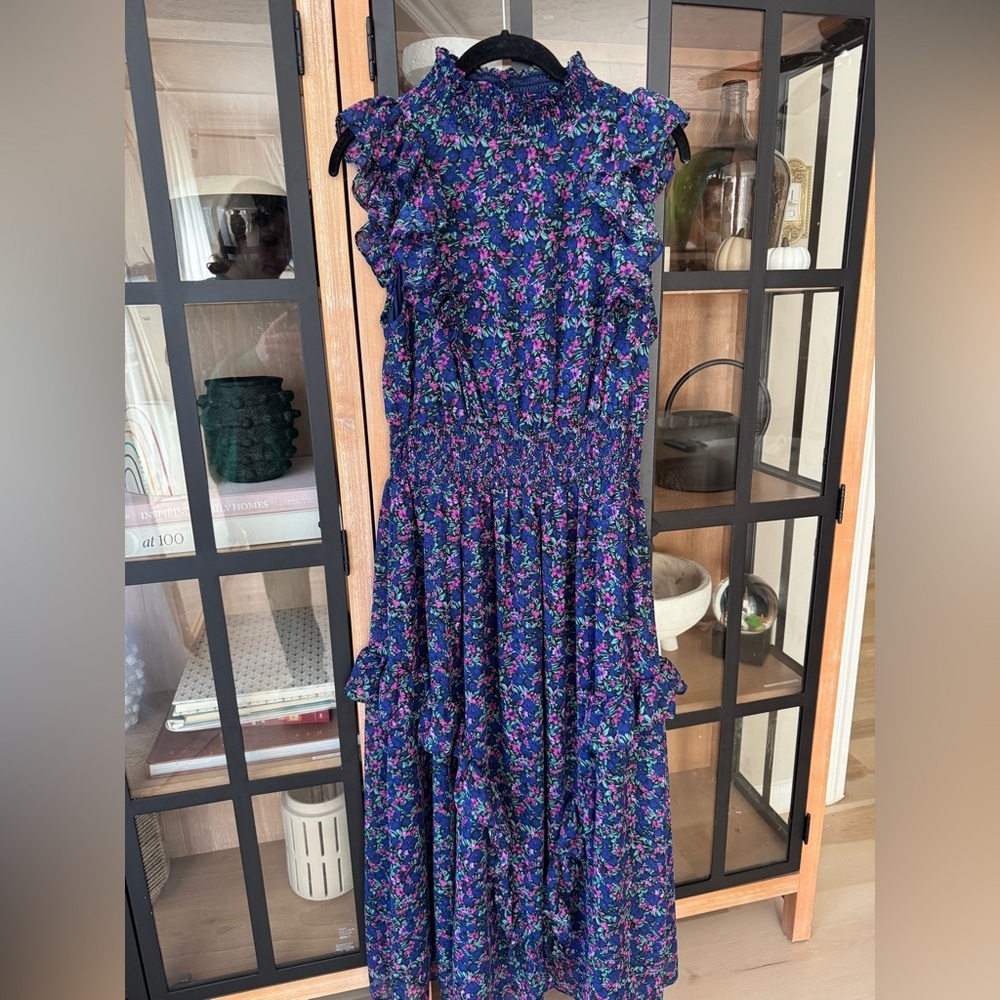 Lulu's Navy Floral Maxi Dress with Pink & Green Accents